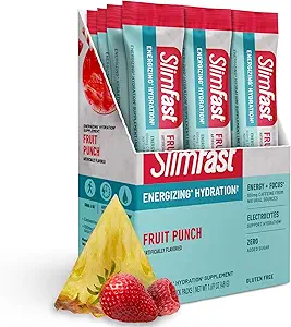 SlimFast Hydration Packets, Intermitterende Vasting Elektrolyten, Drink Mix Packets, Intermitterende Vasting Powder, Energy Powder Drink Mix, Cafeïne, Elektrolyten voor Hydratatie, Fruit Punch (12 telling)