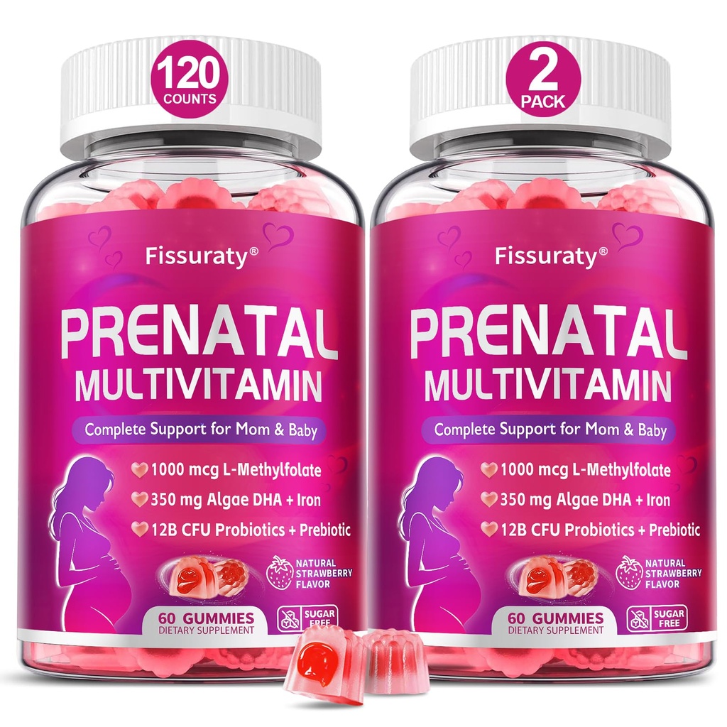Prenatal Vitamins for Women Gummies: Postnatal Vitamins, Multivitamin Gummy | Iron 27mg, Algae DHA 350mg, Methylfolate, Probiotics & Vitamin D3 K2 - Sugar Free, Vegan, Non GMO, 120 Count