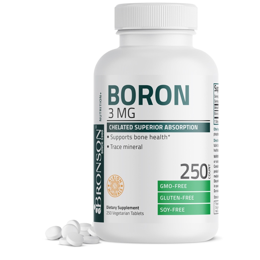 Bronson Boron 3 MG chelated Superior Absorptie Ondersteunt Bone Health Trace Mineral, Non-GMO, 250 Vegetarische Tablets