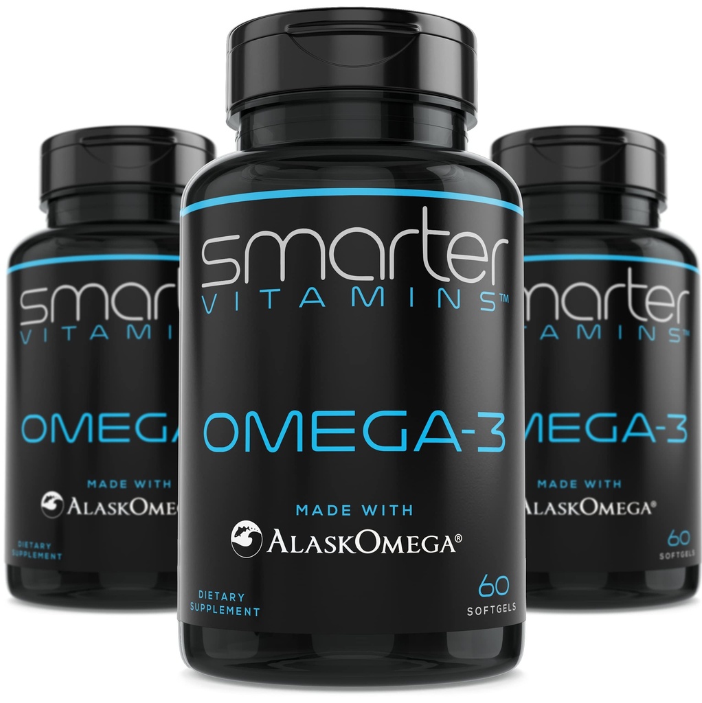 (3 Pack) Slimmere Omega 3 Visolie, Bessensmaak, Burpless, Smaakloos, 2000mg, DHA EPA Triple Strength Brain, Gemaakt met AlaskOmega®