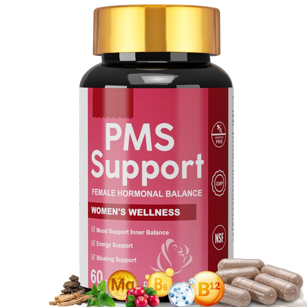 PMS Support Supplement for Women - Supports Hormonal Balance, Mood, Bloating, Energy with Chasteberry, DIM, Ashwagandha, Black Cohosh, Lemon Balam - 60 Capsules