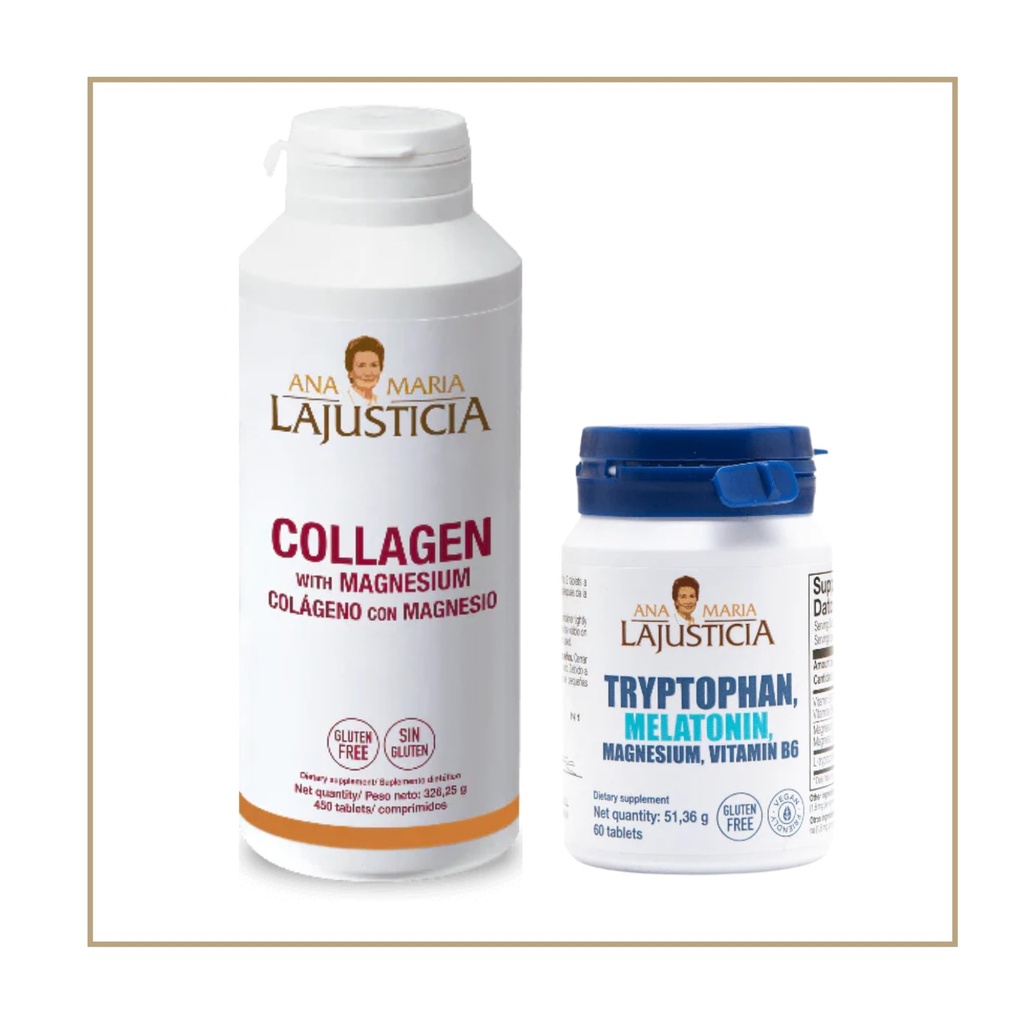 Ana Maria Lajusticia - Collagen with Magnesium 450 Tablets & Tryptophan with Magnesium, Melatonin, and Vitamin B6 | Joint and Skin Health with Nighttime Sleep Support