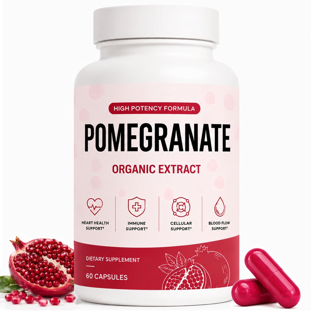 Organic Pomegranate Extract Capsules, Pomegranate Supplement with Naturally Occurring Polyphenols, Plant-Based Daily Wellness Formula, Non-GMO & Gluten Free, 60 Vegan Capsules
