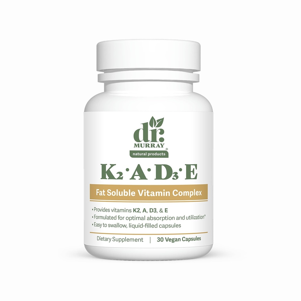 Dr. Murray's Vitamin K2-D3-A-E Liquid Vegan Capsules - Synergistic Fat-Soluble Blend | Bone, Vascular & Immune Support | Third-Party Tested | Clean Formulation | No Artificial Additives | 30 Count