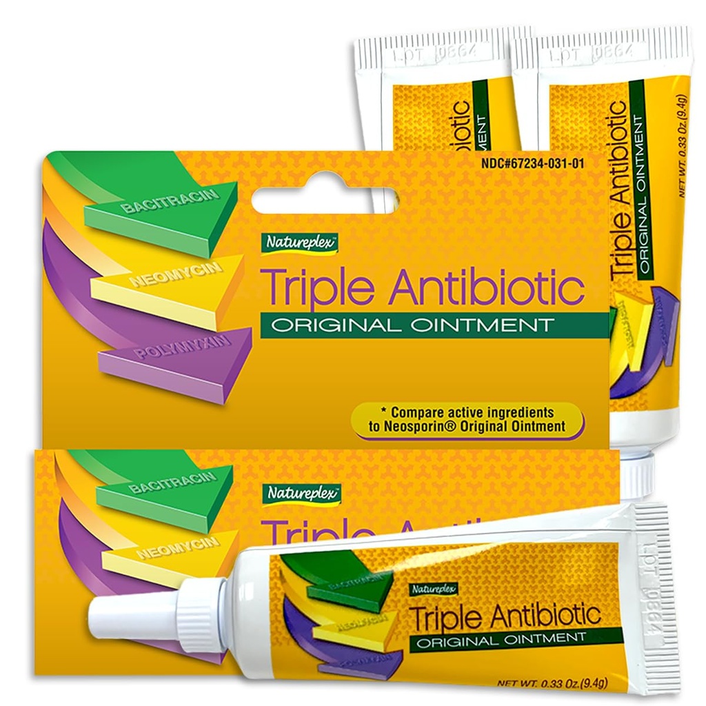 Natureplex Triple Antibiotic Ointment 0.33 oz (3 Pack) – Contains Bacitracin To Aid Wound Care, Scrapes, Cuts, and Burns, Prevents Infections, Helps Healing – Made in USA