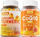 Suikervrij Kurkuma Curcumin Gevulde Gummies 550mg & CoQ10-250mg Gevulde Gummies, Immune, Digestieve Gezondheid, Cellulaire Energie & Antioxidant Ondersteuning