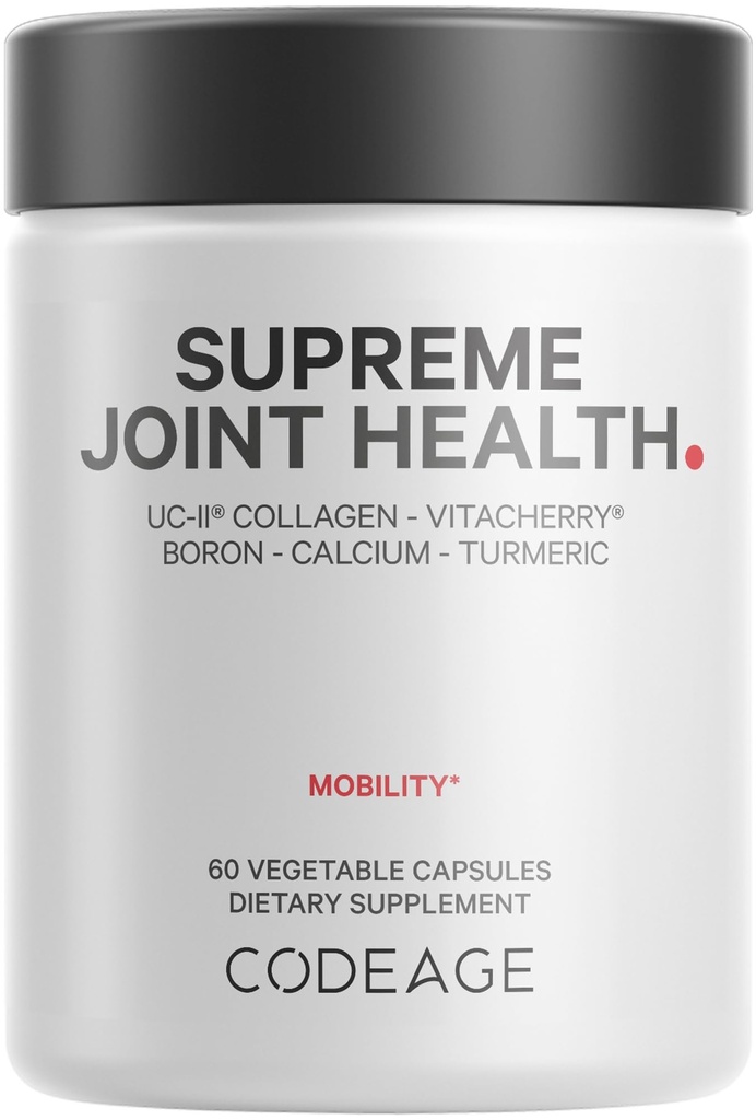 Codeage Supreme Joint Health, UC-II Collagen Capsules Type II, VitaCherry Sport Cherries, Boron, Calcium Fructoborate, Hyaluronic Acid, Turmeric, Bromelain & Boswellia Supplement, Non-GMO, 60 Count