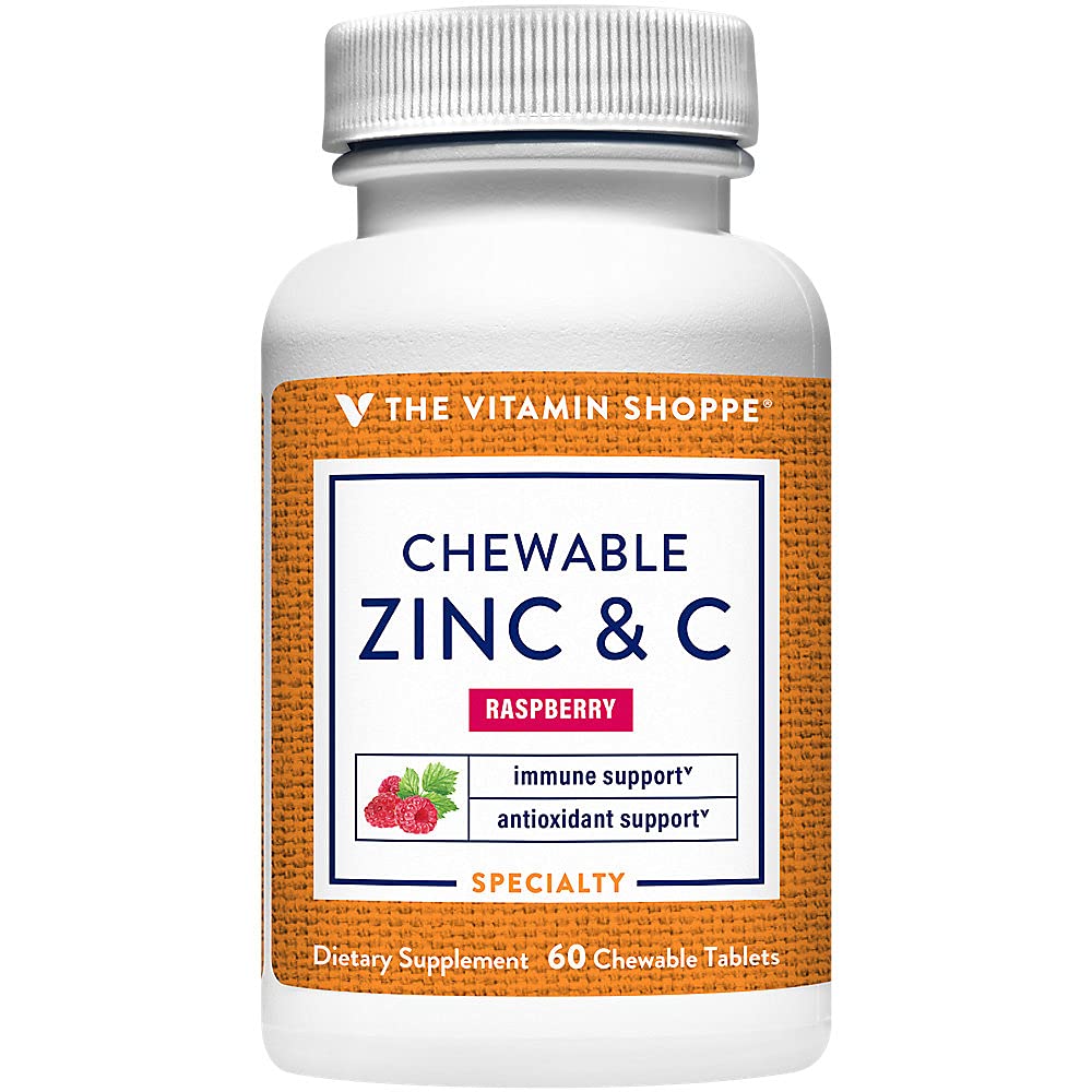 The Vitamin Shoppe Chewable Zinc with Vitamin C - Immune Defense | Raspberry Flavor | 60 Chewable | Great Taste