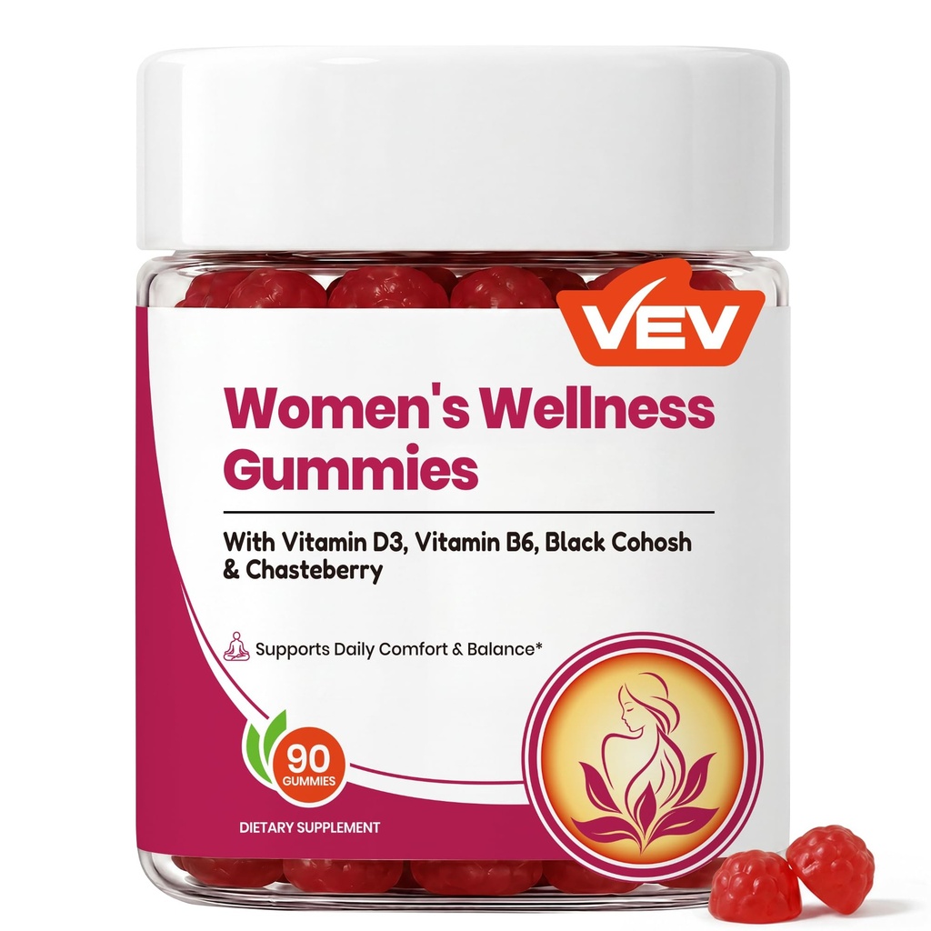 VEV Women's Wellness Gummies, Black Cohosh, Chasteberry, D3, B6, 90 Count | black cohosh supplements women & vitex chasteberry supplement for women, Vegan Pectin Gummies, 90 Count