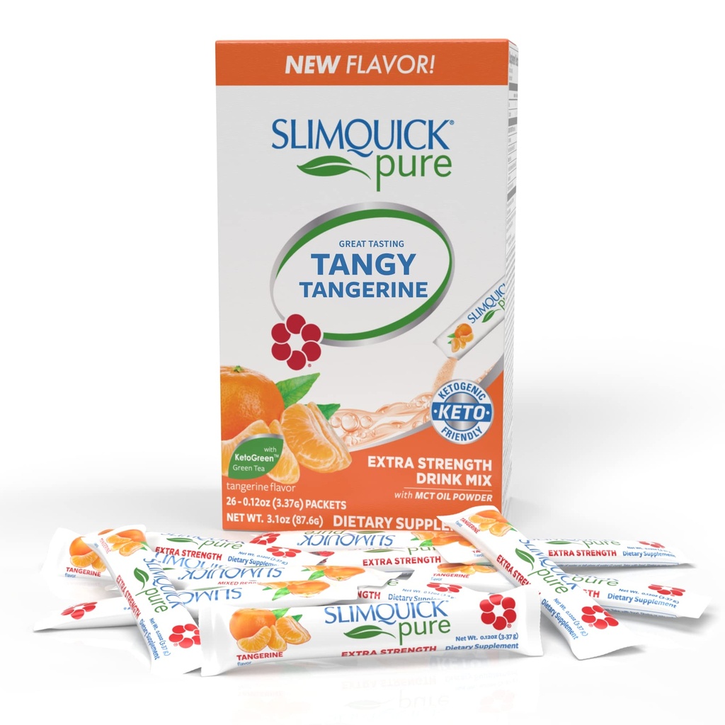 SlimQuick Extra sterkte Weight Management Drankmix voor vrouwen, Tangerine - helpt stofwisseling, houdt vol voor langere met groene thee, cafeïne, chaste boom, Rhodiola Extract - 26 Tellen