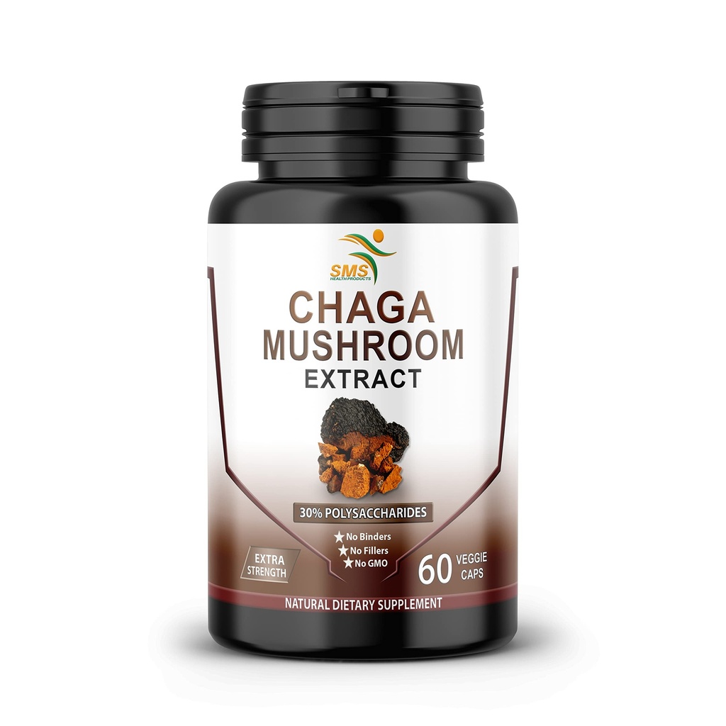 Chaga Mushroom Capsules 30% Polysaccharides - Organic Mushroom Supplement with Chaga Extract for Energy, Digestion, & Immune Support - Non-GMO, 60 Veggie Caps