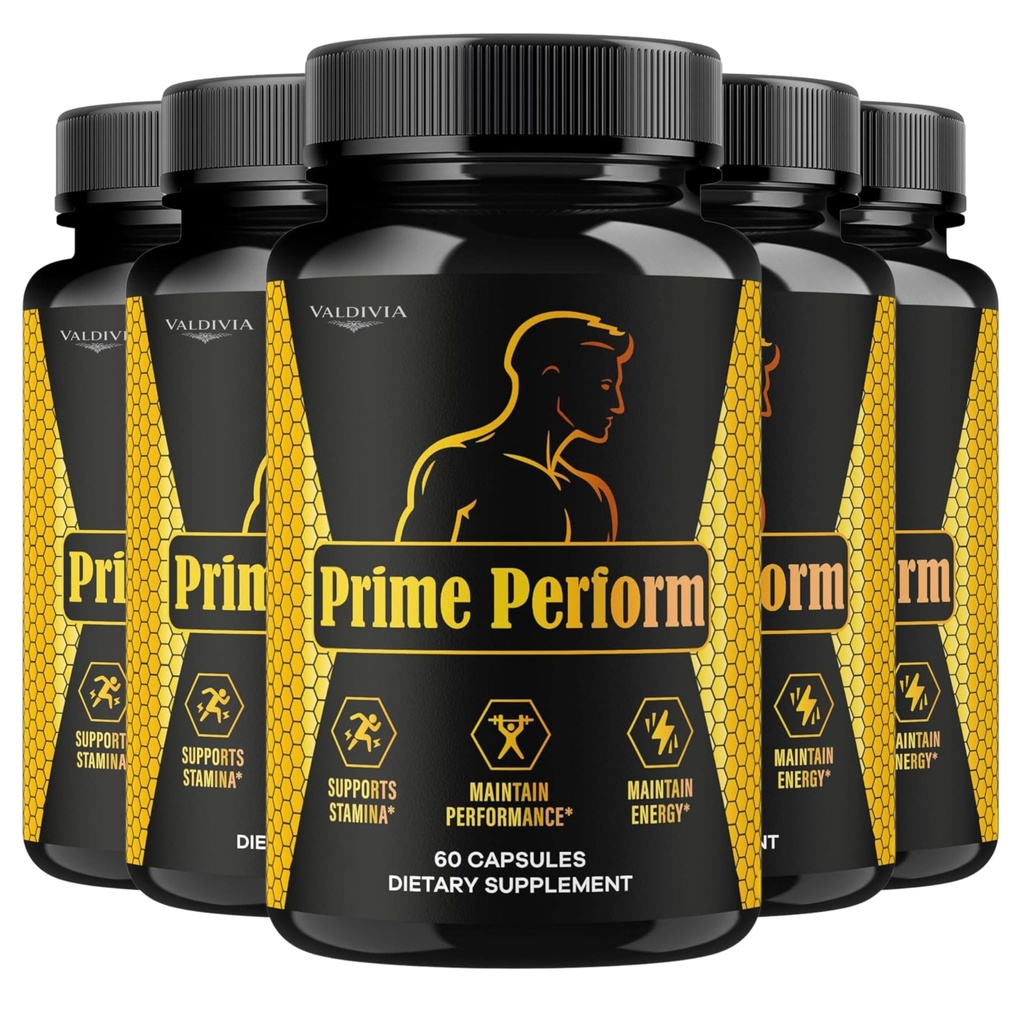 (5 Pack) Prime Perform Capsules - Official PrimePerform for Men Supplement Support - Maximum Strength, Premium Natural Advanced Formula Pastillas for Health & Wellness, 300 Capsules for 5 Months