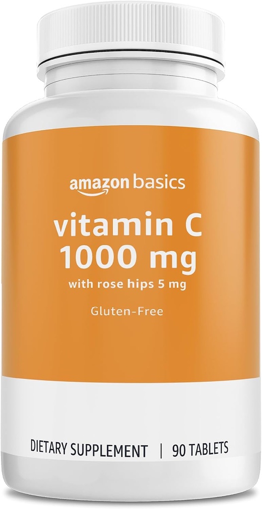 Basis - Vitamine C, 1000 mg met Rose Hips 5mg, 90 tabletten (1 per portie), Glutenvrij