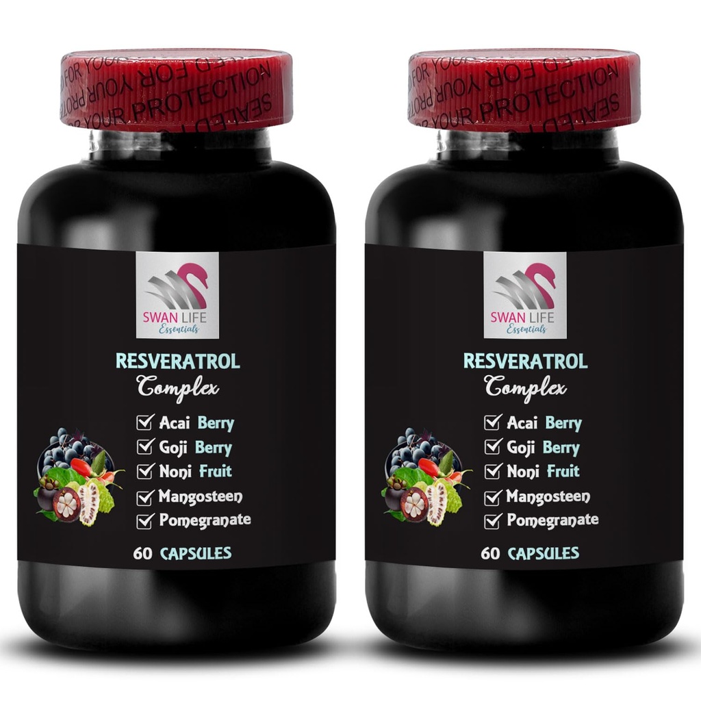 Goji Berry Support - RESVERATROL COMPLEX - Daily Boost, Berry Nutrition, Energizing Support, Noni Power, Grape Skin Strength, Refreshing Blend, Antioxidant Properties, Active 2 Bottles 120 Capsules