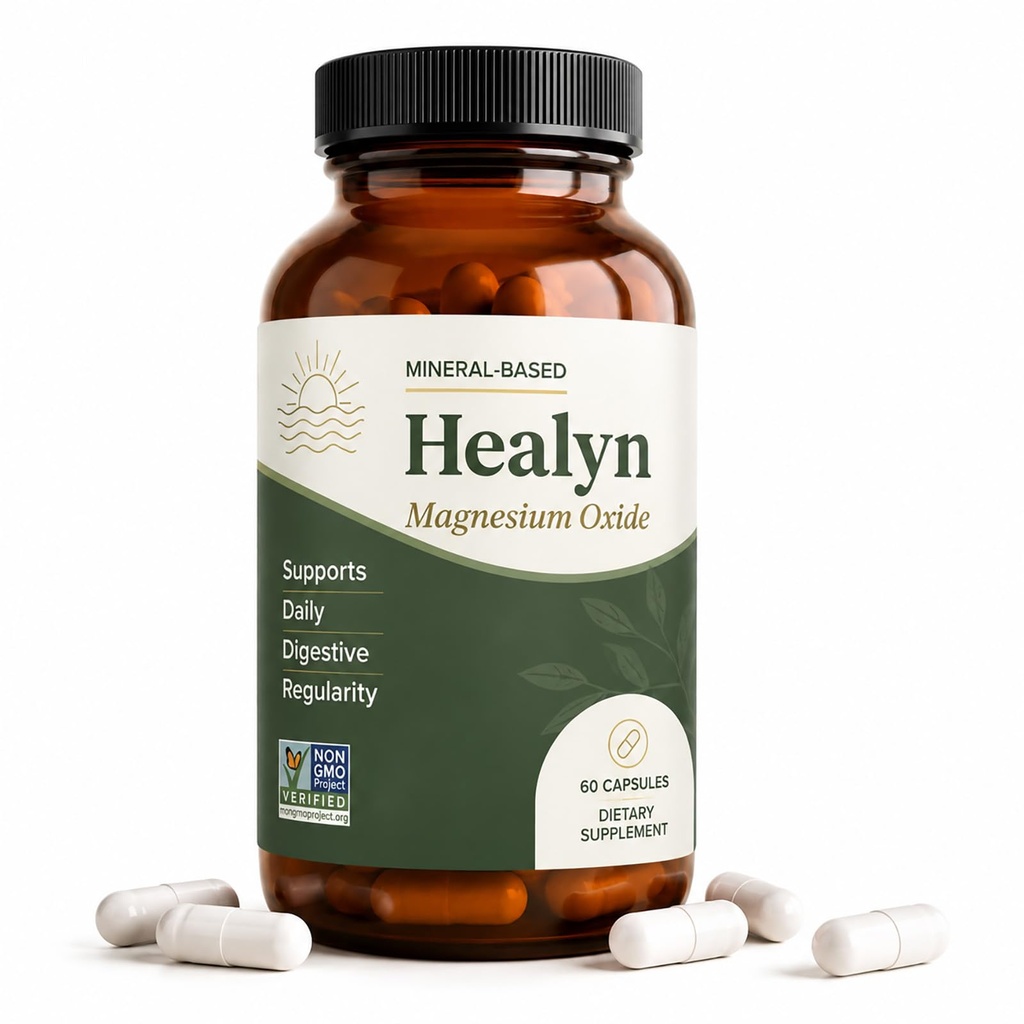 Healyn Magnesium Oxide, Mineral Based Magnesium Supplement, 60 Capsules | Daily Magnesium Support for Digestive Regularity and Overall Wellness