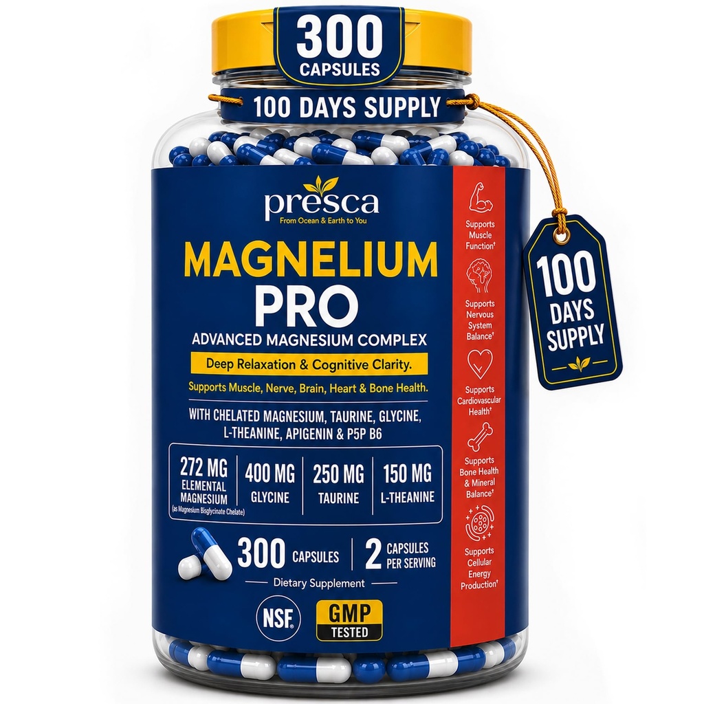 Advanced Magnesium Complex – L-Threonate & Bisglycinate with Taurine, L-Theanine, Apigenin & B6 – Supports Cognitive Function, Relaxation & Nervous System Health – 300 Capsules