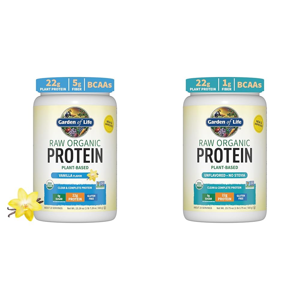 Garden of Life Organic Vegan Protein Powder Bundle - Vanilla 1.5 LB & Unflavored 1.2 LB - 22g Plant Based Protein