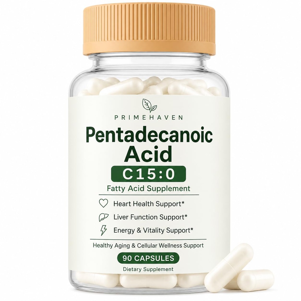 Pentadecanoic Acid Capsules, C15:0 Fatty Acid Supplement, Plant-Based Formula for Healthy Aging & Cellular Wellness Support, Daily Fatty Acid Supplement, 90 Vegan Capsules