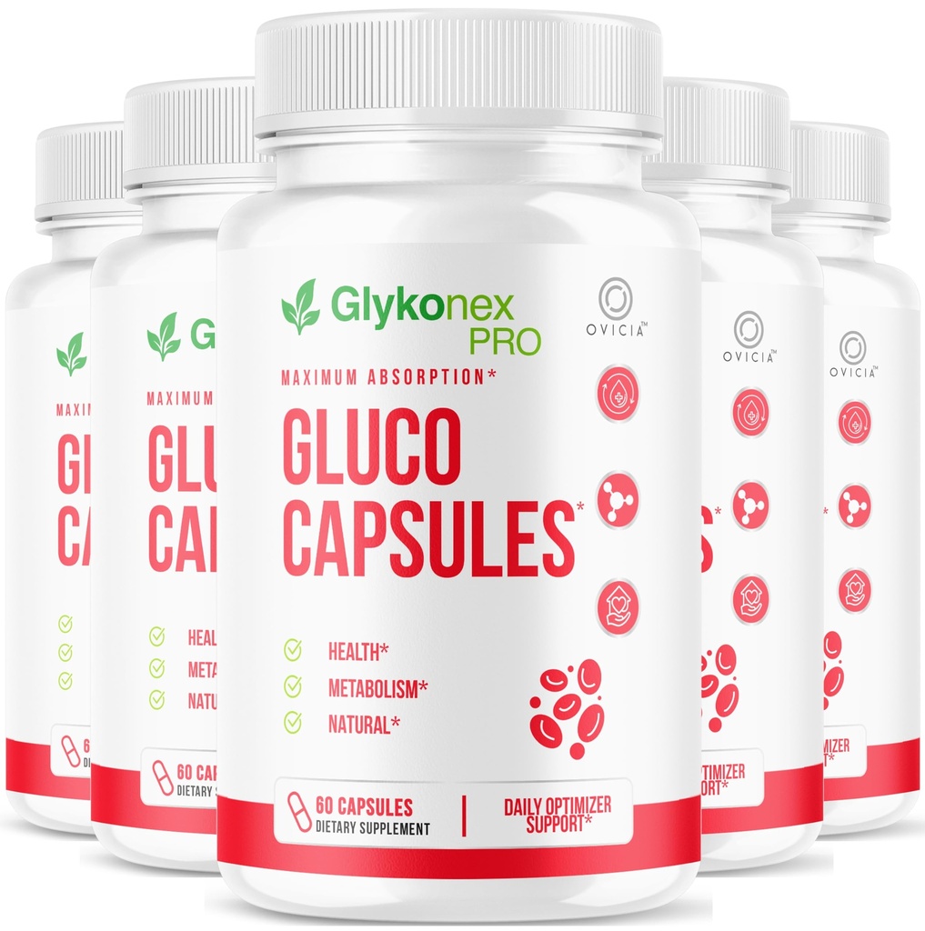 (5 Pack) Gluco Capsules - Official Glykonex Pro Pills Advanced Premium Support for Maximum Strength Glykonix with Natural Ingredients Vitamins for Overall Health & Wellness, 300 Capsules for 5 Months