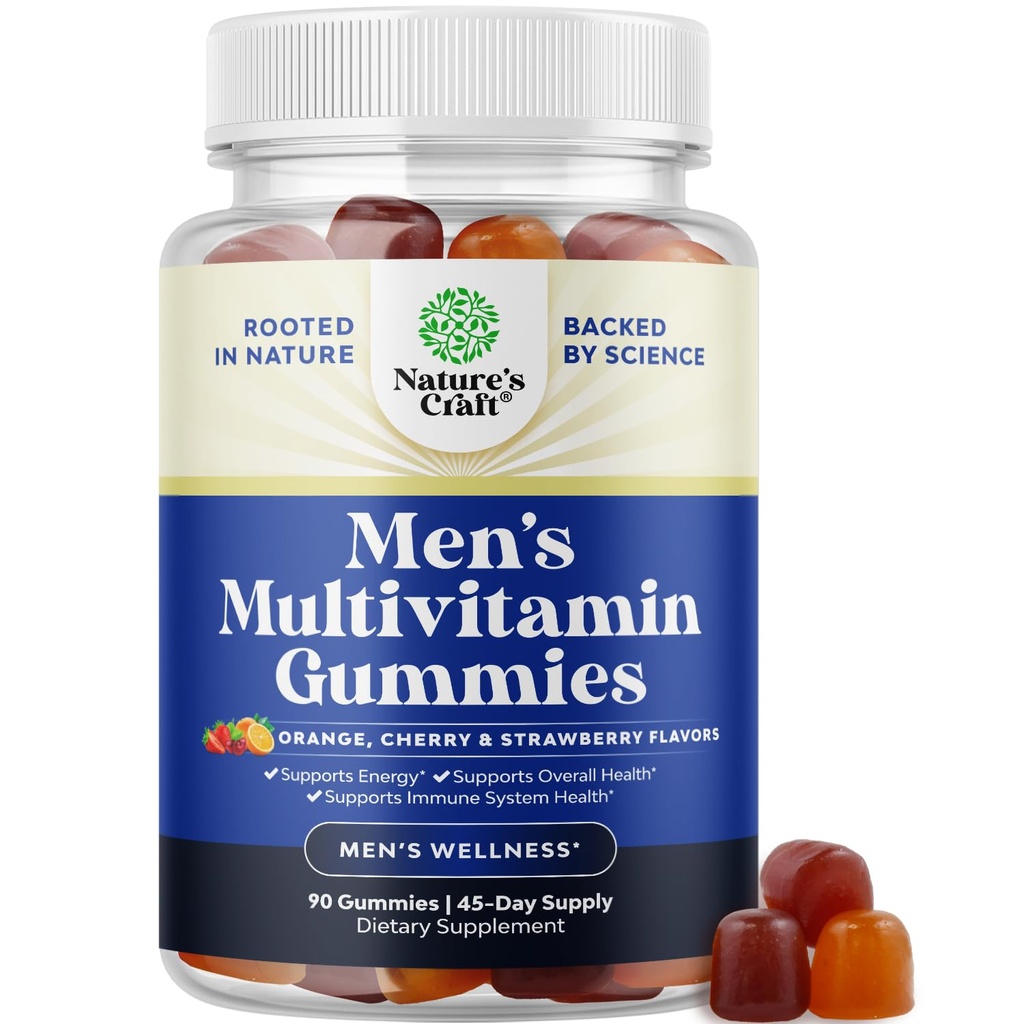 Natures Craft Daily Heren Multivitaminen Gummies - Heren Gummy Multivitaminen met Zink en Biotine Immune Ondersteuning Gummies - Krachtige Vitaminen voor Energie en Immuniteit Non-GMO Gluten Vrij Halal 90 Tel.