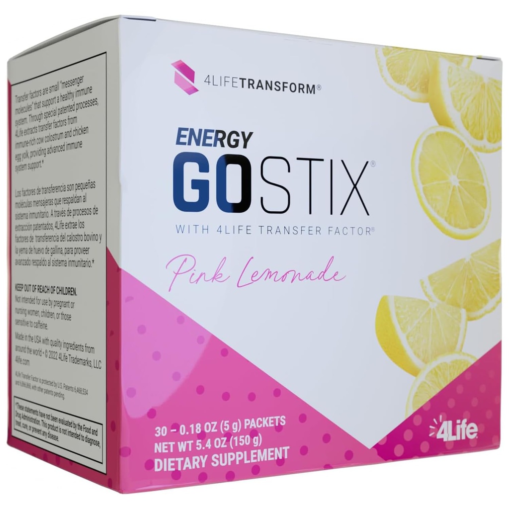 4Life Energy Go Stix Pink Lemonade Drink Mix with Amino Acids, 30 Packets | Pink lemonade flavor, Green tea, Yerba mate, Ginseng, Guarana, Maca, Energy supplement, Endurance, Portable Stick packs