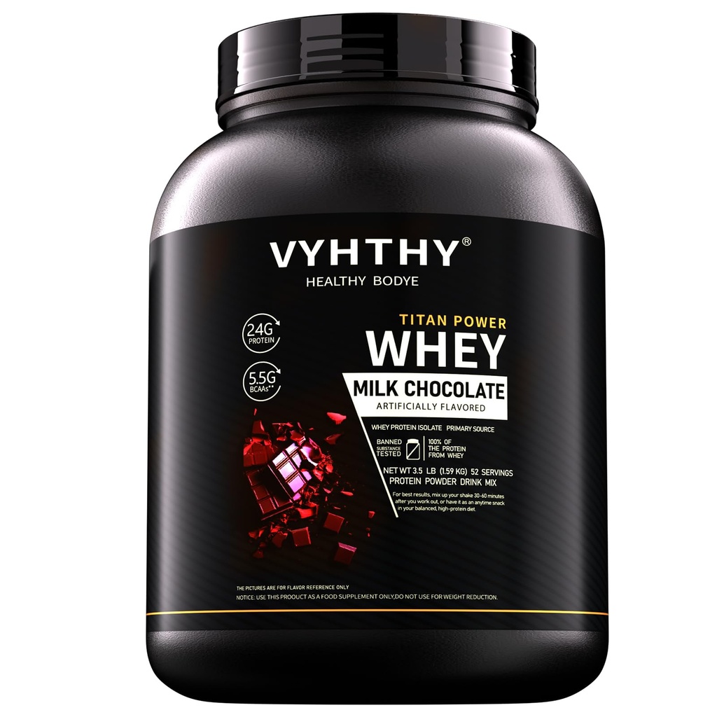 Chocolate Whey Protein Powder，24g Protein per Serving, Fast-Absorbing Concentrated whey Protein, Low Sugar, Gluten-Free, Natural Flavor, 3.5 lbs/56 oz