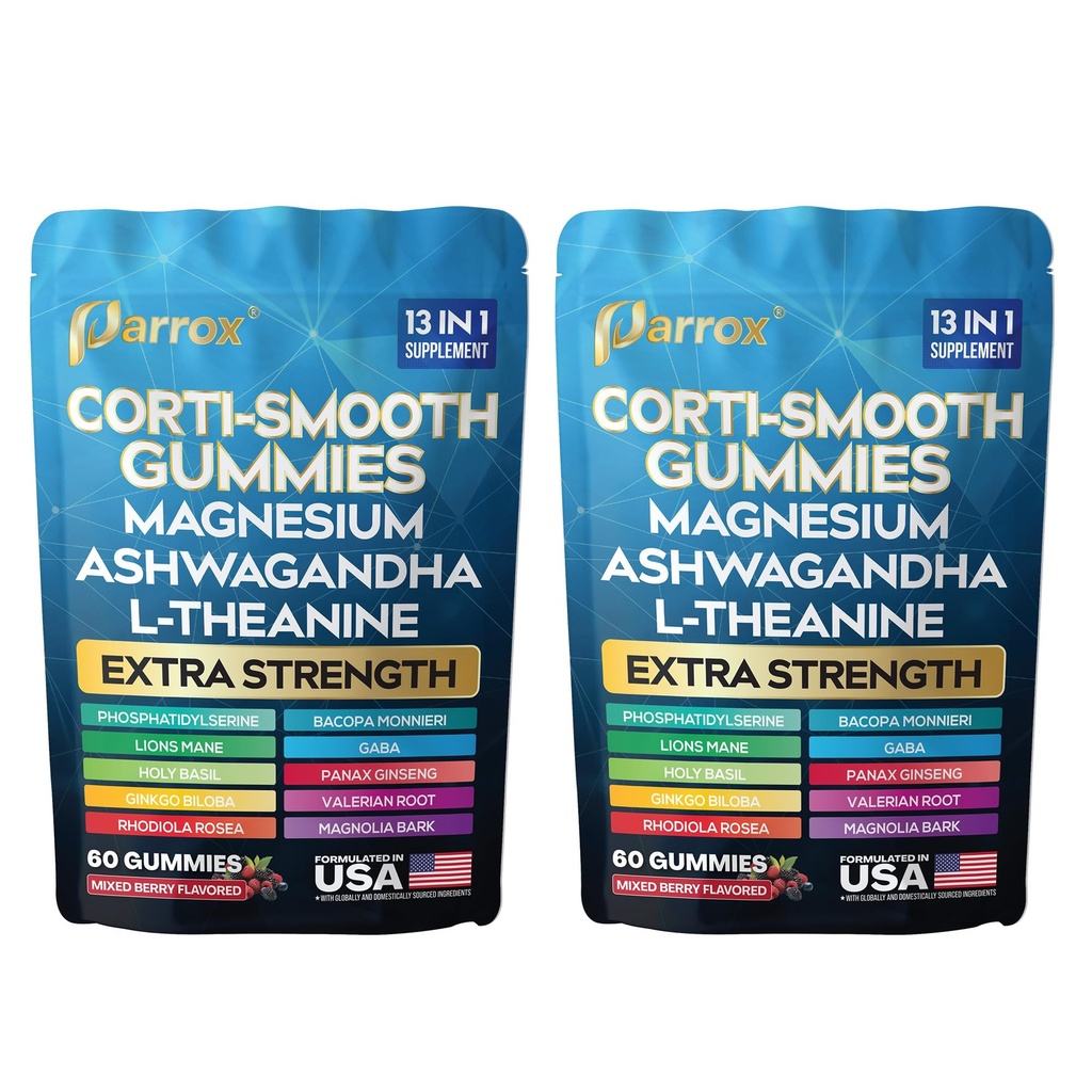 Cortisol Gummies, Magnesium & Ashwagandha, Berry, Corti-Smooth, 2 Pack | Magnesium, L-Theanine, Ashwagandha, Phosphatidylserine, Bacopa, Lions Mane, Ginkgo Biloba, Valerian Root