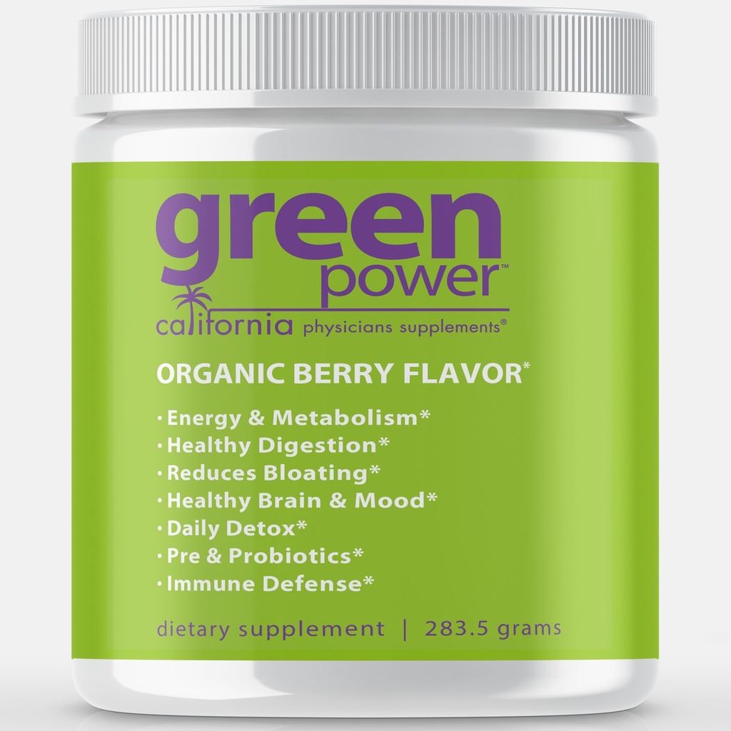 Green Power™ Organic Superfood Greens Powder – Natural Berry Flavor with Spirulina & Chlorella, Probiotics, Energy & Immune Support, Digestive Health – No Preservatives, 16 Whole-Food Nutrients