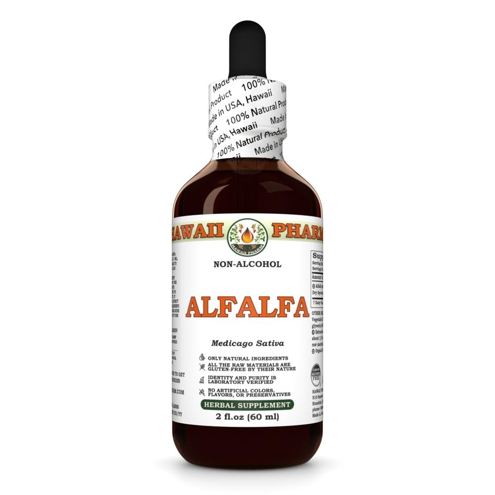 Alfalfa (Medicago Sativa) Dry Sprouting Seed Glycerite, Made in Hawaii, Raw Materials, All Natural, Vegan, Lab Tested Alcohol-Free Liquid Extract - 2 fl.oz