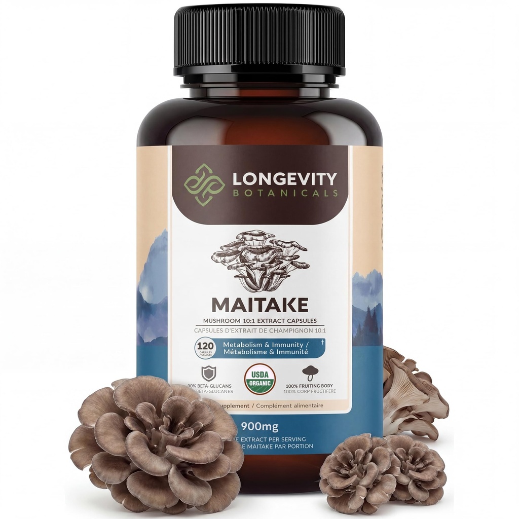 Lange levensduur Botanicals Biologische Maitake Paddestoel Extract Capsules (120) 