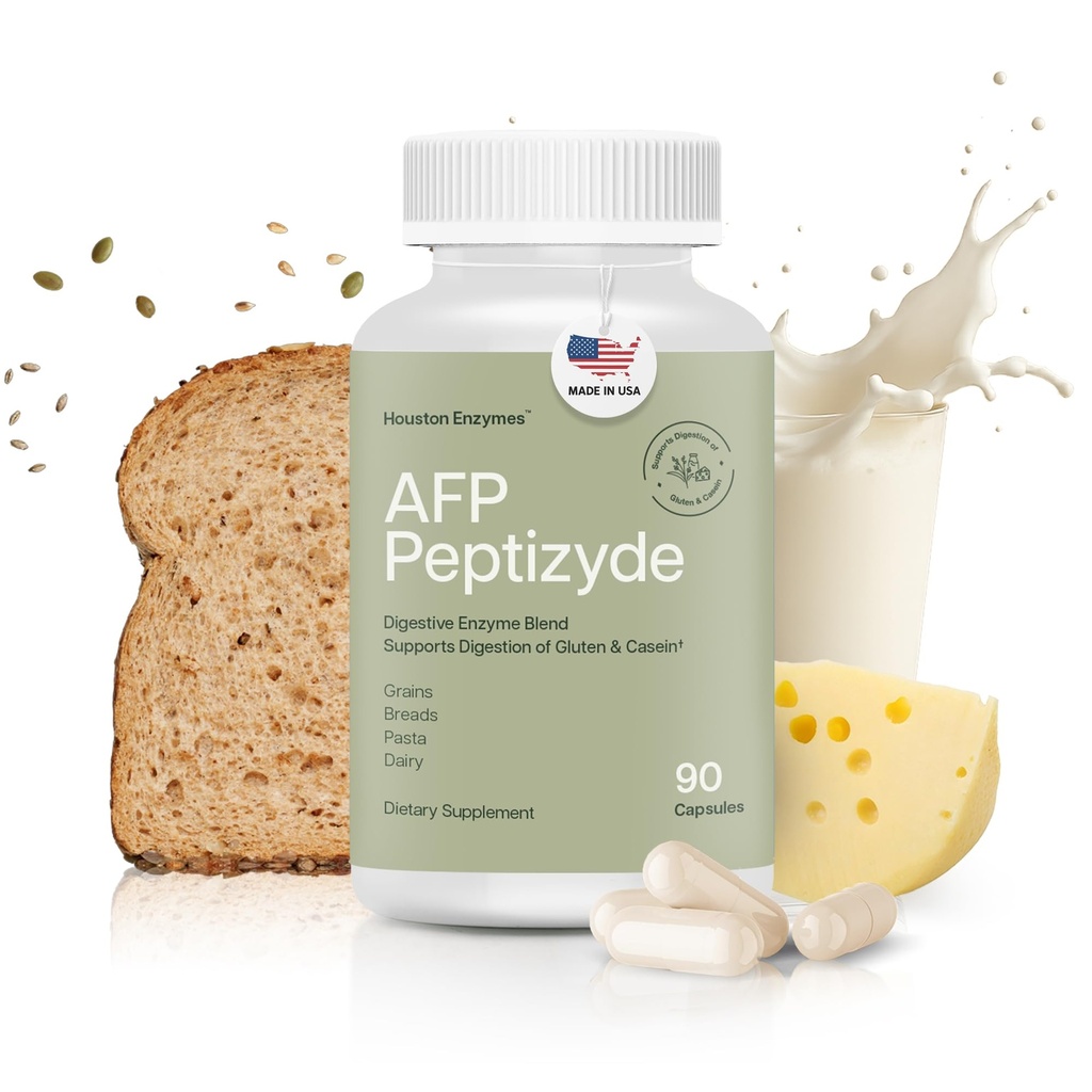 Houston Enzymen AFP Peptizyde - Digestieve Enzyme Combinatie voor Proteïne, Caseïne en Glutenproteïnen - Digestieve Enzymen voor Vrouwen en Mannen (90 Capsules)