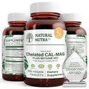 Natural Nutra chelated Calcium Magnesium 1000/500 mg Supplementen Plus Betaine HCL - chelated Cal Mag Verbetert botdichtheid, ondersteunt spier, tanden, cardiovasculaire & nerve gezondheid, 100 Vegan tabletten