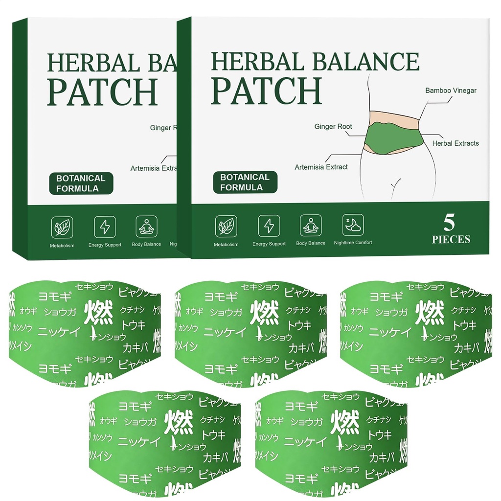 Japanese Herbal Balance Patch - Snatch Patches with Mugwort, Ginger, Angelica, Astragalus & Lotus Leaf - Supports Waist Comfort & Smoother Appearance, Daily Body Care, 2 Boxes