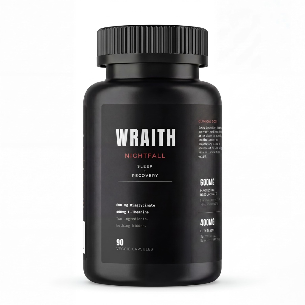 WRAITH Nightfall Magnesium Glycinate with L-Theanine, Melatonin-Free Sleep Support Supplement for Calm, Relaxation & Recovery, 600mg Bisglycinate Chelate + 400mg L-Theanine, Vegan, 90 Veggie Capsules