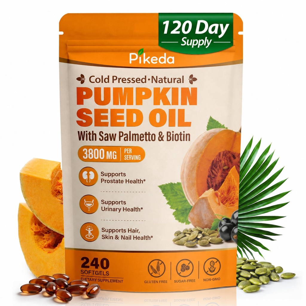 Pumpkin Seed Oil with Saw Palmetto & Biotin, 3800mg per Serving, 240 Softgels (120 Day Supply) – Cold Pressed Virgin Oil, Supports Hair Growth, Prostate, Urinary & Bladder Health, Non-GMO