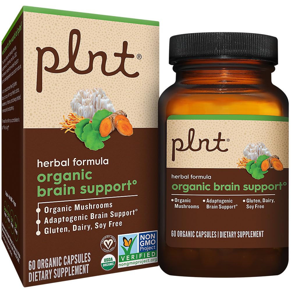 plnt Organic Brain Support, Lion's Mane & Bacopa, 60 Capsules | A Six-Herb Blend: Organic Bacopa, Cordyceps, Ginkgo, Gotu Kola, Lion’s Mane, and Rhodiola to Support Cognitive Function