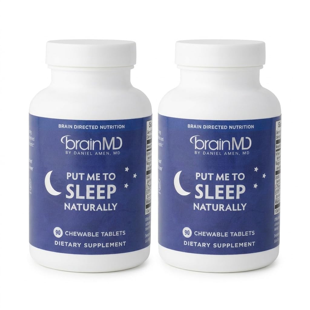 BRAINMD Dr Amen Put Me To Sleep Naturally - 90 Chewable Tablets, Pack of 2 - With Melatonin, L-Theanine, Magnesium, GABA, Vitamin B6 & 5-HTP - Gluten Free - 90 Total Servings