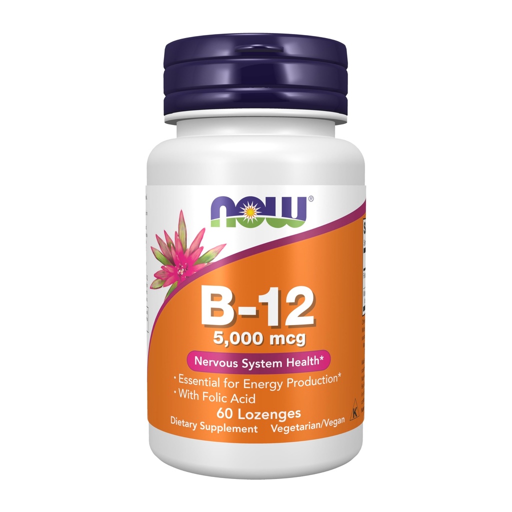 NOW Foods Supplementen, Vitamine B-12 5000 mcg, Met Foliumzuur, Zenuwstelsel Gezondheid*, 60 Lozen