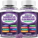 Elderberry Gummies Immune Support, Dagelijkse Ondersteuning voor kinderen en volwassenen*, met Sambucus Vlierbes, Zink, Vitamine C, D3, B6, B12, Plus - Dieetsupplement - 140 Tel.