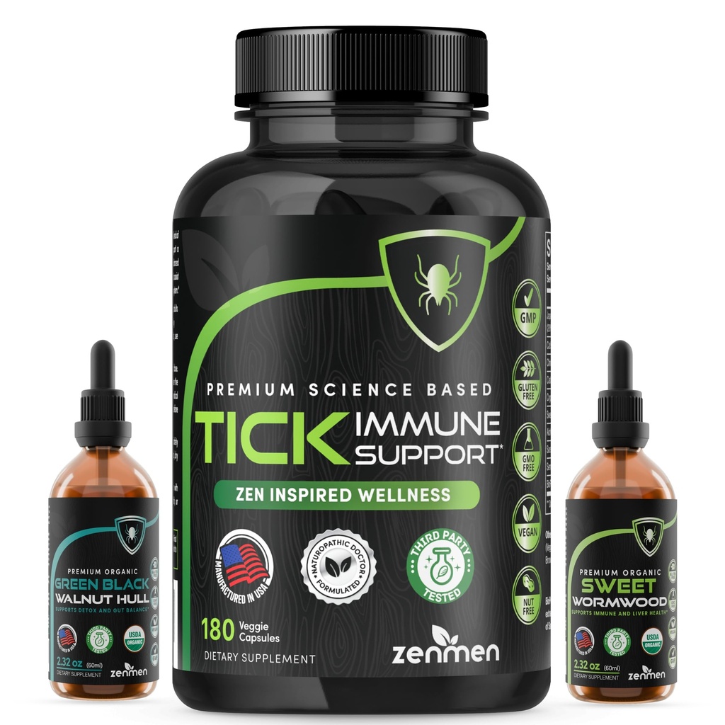 Zenmen Tick Immune Support Bundle: 180 Capsules & Organic Garlic & Sweet Wormwood Extracts – Science-Based Immune, Heart & Liver Health Support, Third-Party Tested, Vegan, Non-GMO