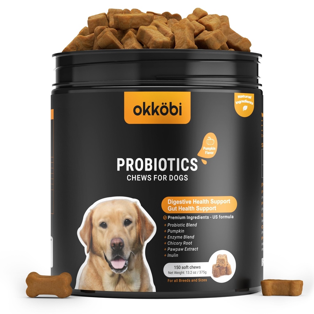 Probiotics for Dogs Chews 150PCs - Digestive, Gut Health & Diarrhea Support - Probiotic Chews for Dogs - Vet Approved US Formula with Dog Probiotics, Enzymes & Natural Ingredients - Pumpkin