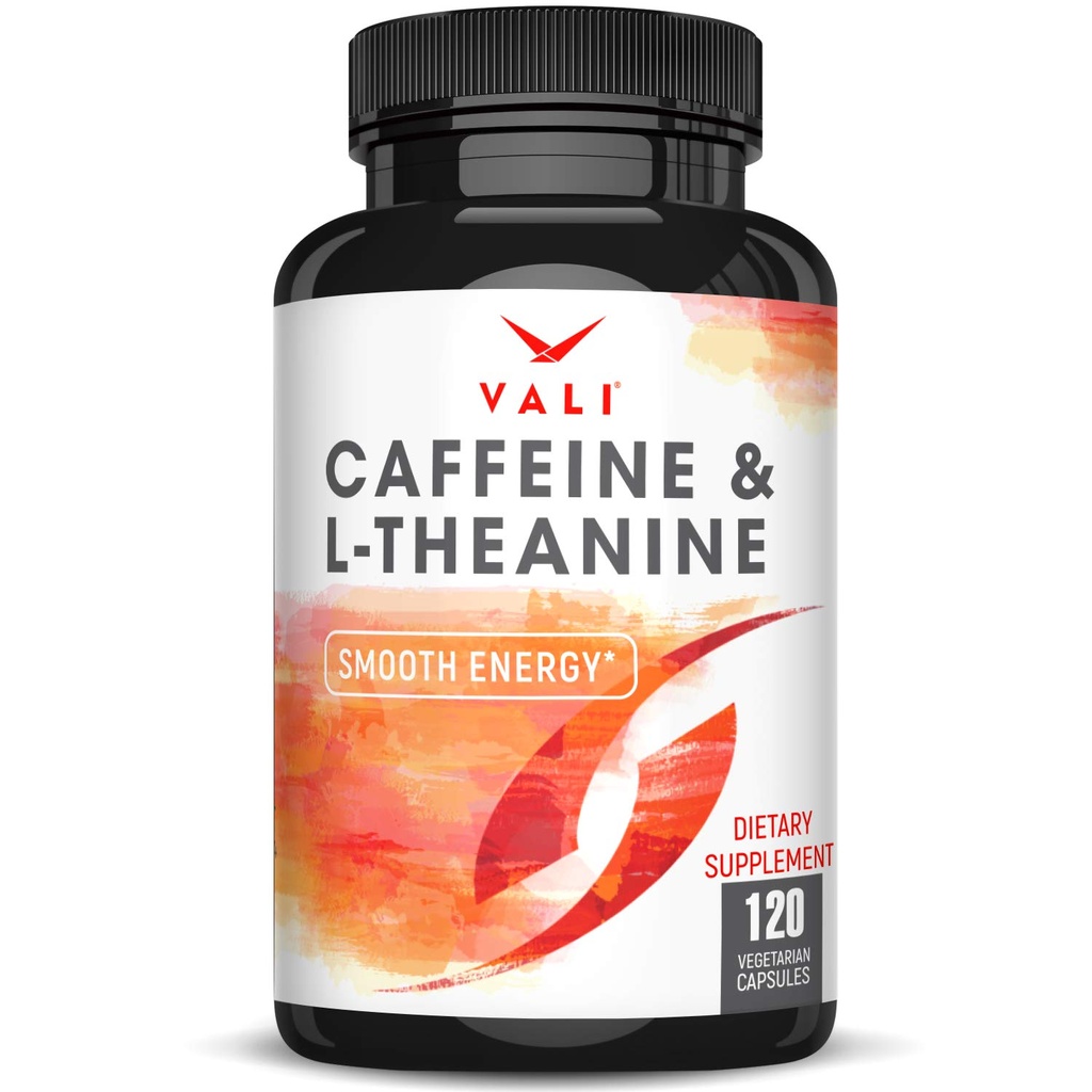 VALI Caffeine 50mg & L Theanine 100mg - Caffeine Pills & L-Theanine for Smart Smooth Energy & Focus Supplement. Nootropic Brain Booster Cognitive Support Stack & Focused Clarity. 120 Veggie Capsules