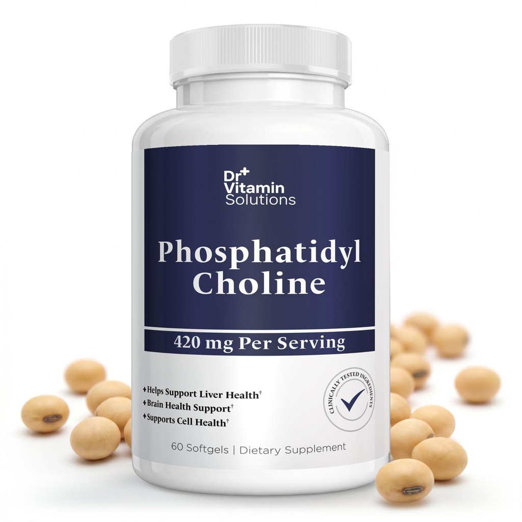 Phosphatidylcholine Choline Supplement 420mg - Liver, Brain & Cell Health | From Soy Lecithin, Phospholipid Complex, 60 Softgels - 30 Day Supply, Non-GMO, Easy to Swallow, Natural Choline Source