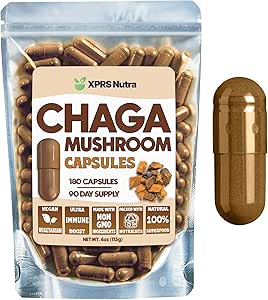 XPRS Nutra Chaga Paddo Capsules - Premium USDA Chaga Paddo Capsules- Encapsulated Chaga Paddo Poeder voor een Immunity Boost - Vegan Friendly Superfood voor Chaga Thee en Dranken - 180 Tel.