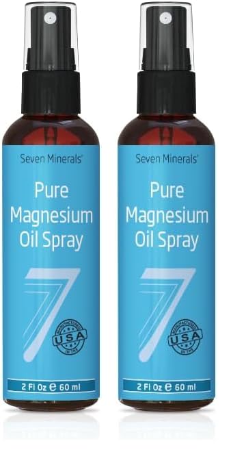 Seven Minerals Travel Size Pure Magnesium Oil - USP Grade Magnesium Spray, No Unhealthy Trace Minerals - from Ancient Underground Permian Seabed in USA, Free eBook Included (2 fl oz) (Pack of 2)