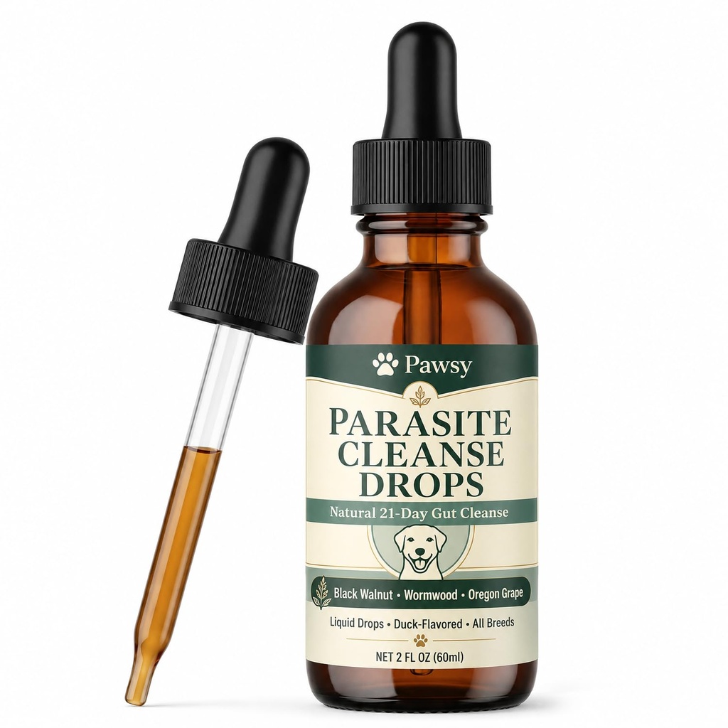 Pawsy Parasite Cleanse Drops, Botanical Blend | , Supports Daily Digestive Balance, Duck-Flavored Liquid Drops for All Breeds and Life Stages, 2 fl oz