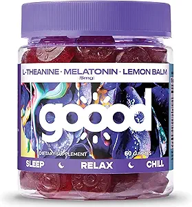 Goood Sugar Free Melatonin Gummies 5mg - Sleep Gummies for Adults - Sleep Supplement with L-Theanine - Melatonin 5mg Gummies - Gluten Free & Non GMO Sleeping Gummies for Adults for Calm Sleep 60 Ct