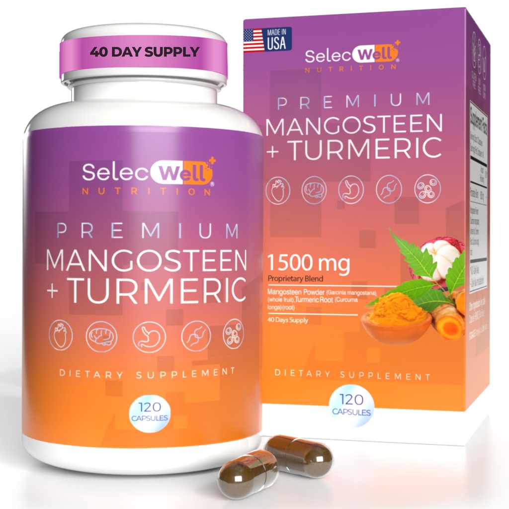 Mangosteen + Turmeric Capsules | Joint & Digestion Support | Formulated for Wellness, Includes Natural Ingredients | 120 Vegetarian Capsules, 1500mg per Serving