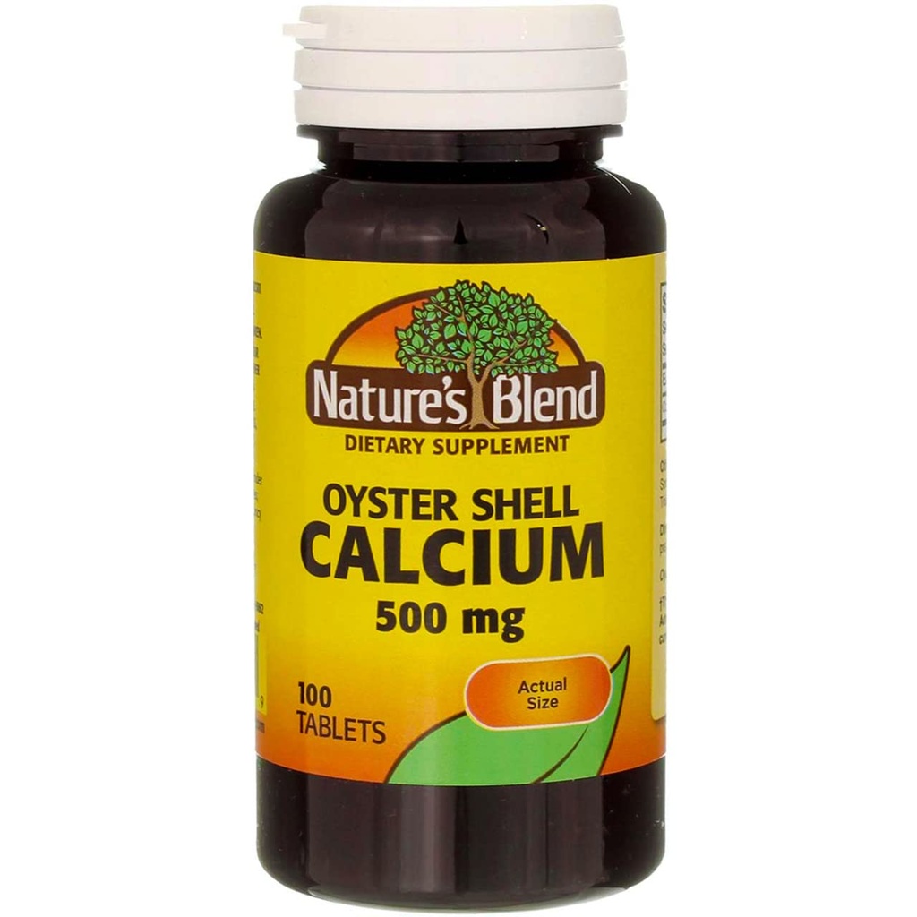Nature's Blend Oyster Shell Calcium 500 mg tabletten - 100 kt, Verpakking van 2