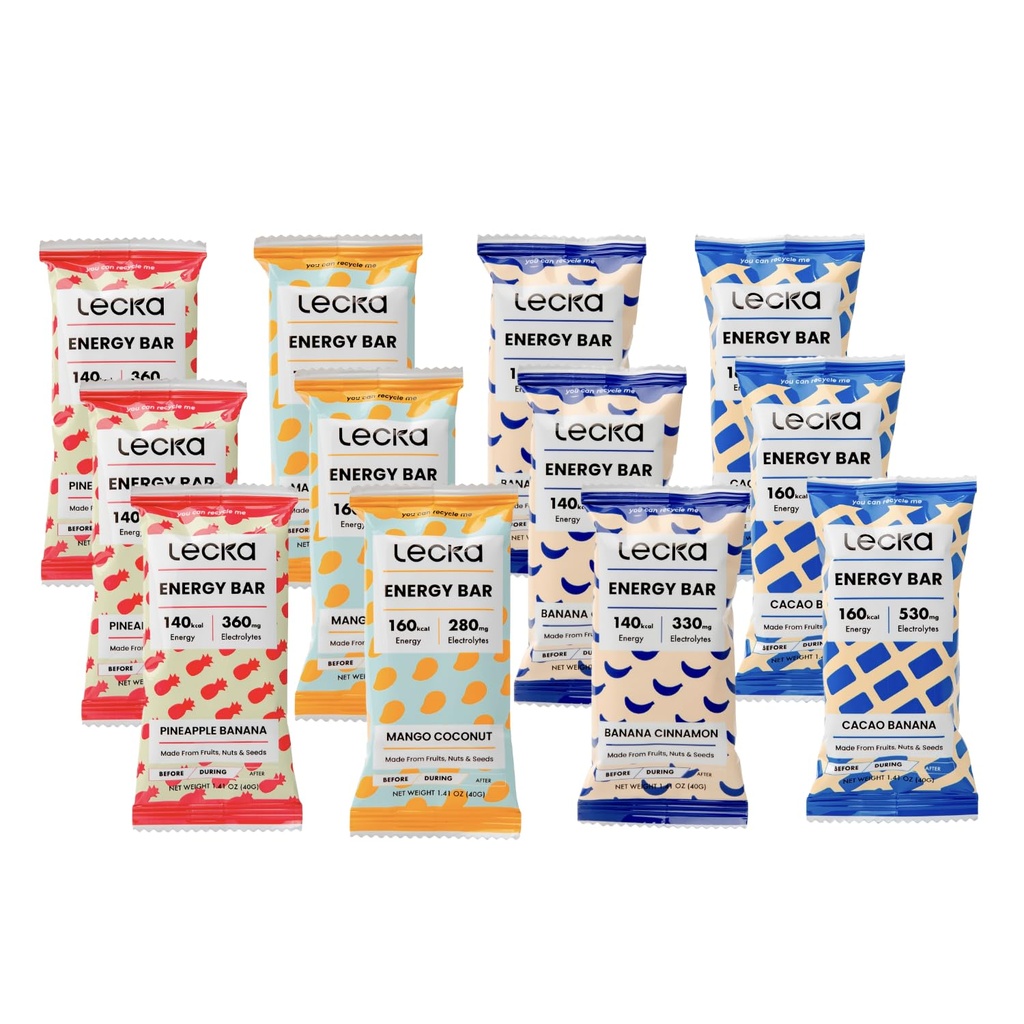 Lecka Energy Bar, 12 Bars | Natural Energy from Tropical Fruits, Vegan, Gluten Free (12 Bars, Variety Pack)